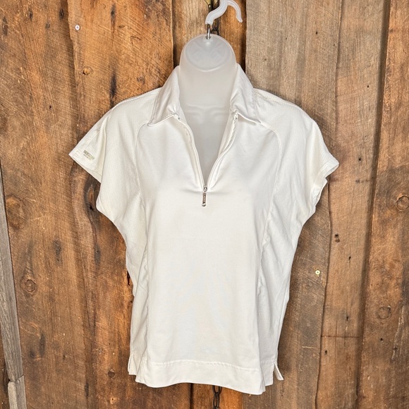 Izod White Women's Short Sleeve Zip-Up Top - Picture 1 of 8